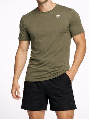 Gymshark Men's M Medium Olive Green Training Athletic Performance T Shirt